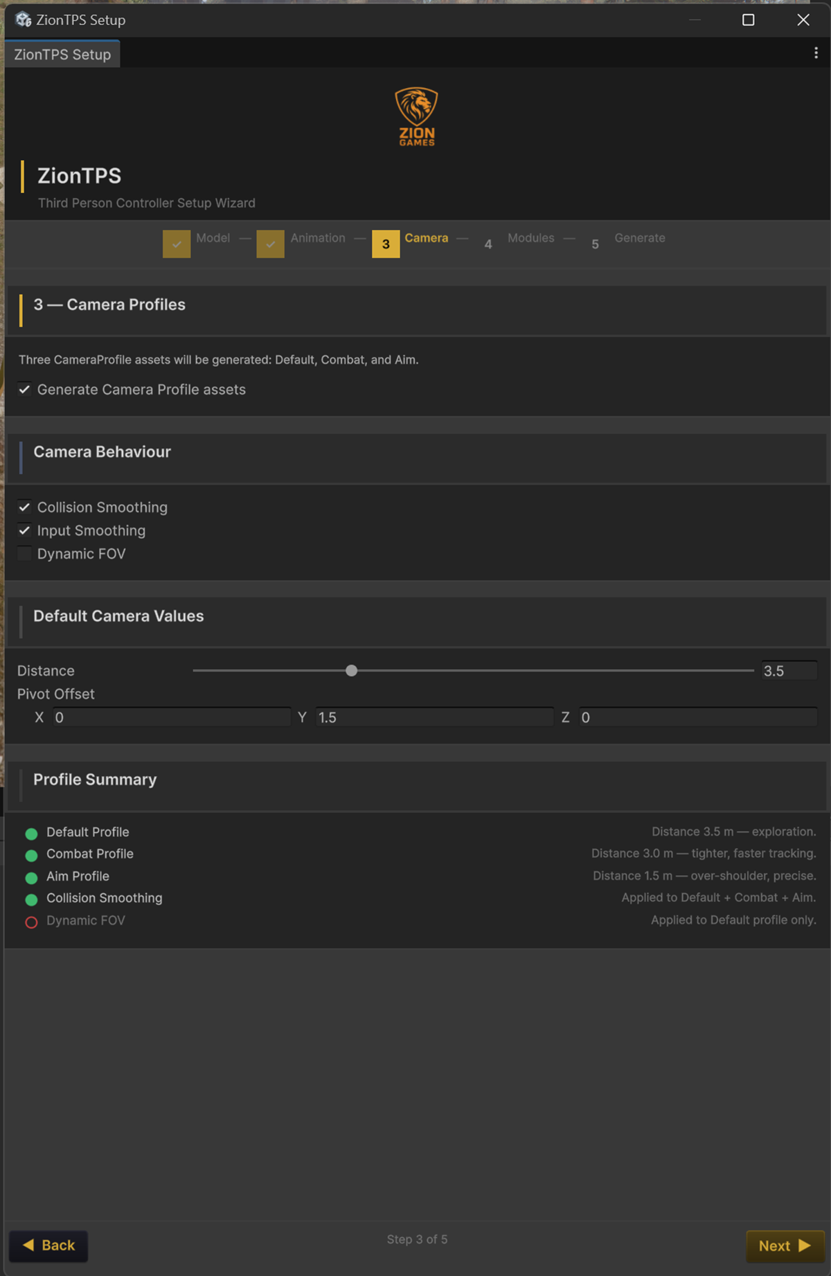 ZionTPS setup wizard 3 camera